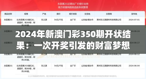 2024年新澳门彩350期开状结果：一次开奖引发的财富梦想与现实反思