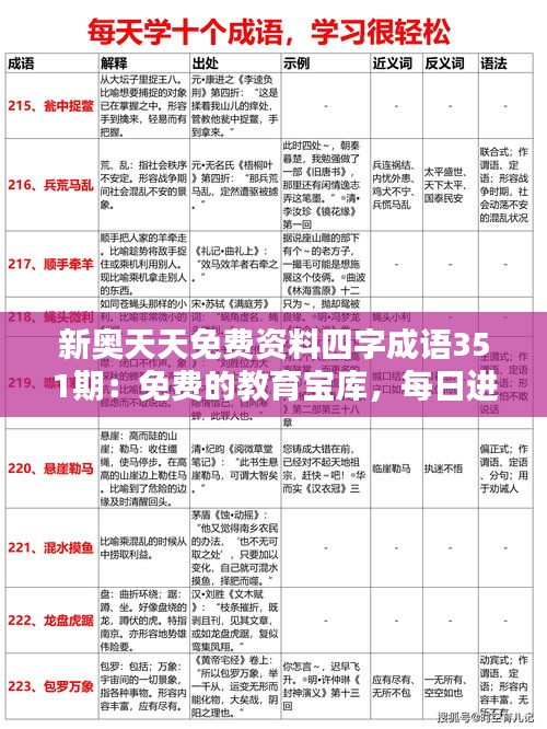 新奥天天免费资料四字成语351期：免费的教育宝库，每日进步一点