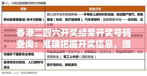 香港二四六开奖结果开奖号码查询：准确把握开奖信息，提升中奖机会