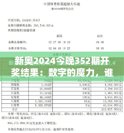 新奥2024今晚352期开奖结果：数字的魔力，谁是今晚的大赢家？