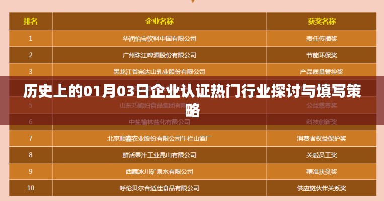 历史上的企业认证热门行业探讨与策略，一月三日焦点解析，希望符合您的要求，您也可酌情调整。