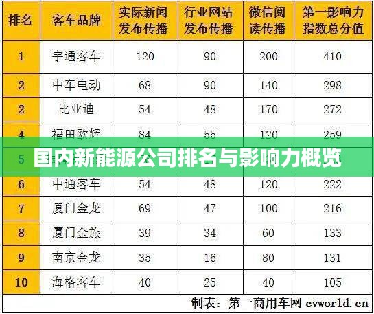 国内新能源公司排名与影响力概览